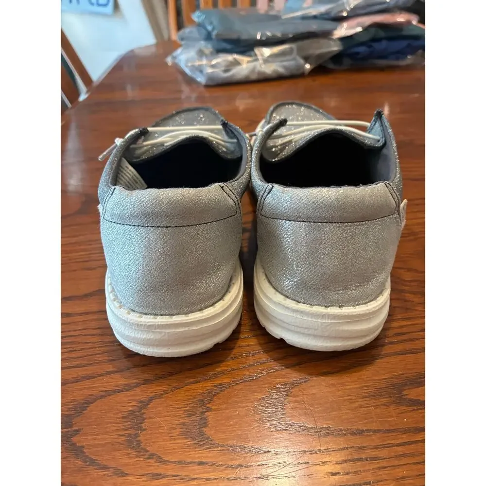 Hey Dude Wendy Metallic Sparkle Charcoal Gray Slip On Comfort Women's Size 11